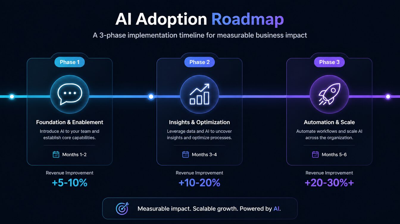 AI Revolution for Local Service Businesses: The Complete 2026 Guide That Triples Revenue Three-phase AI implementation timeline for local service businesses