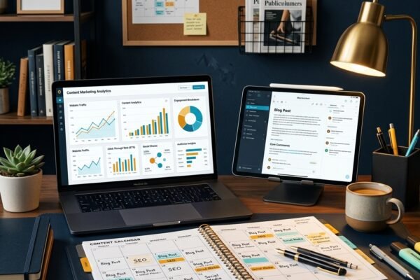 Content marketing analytics and planning workspace