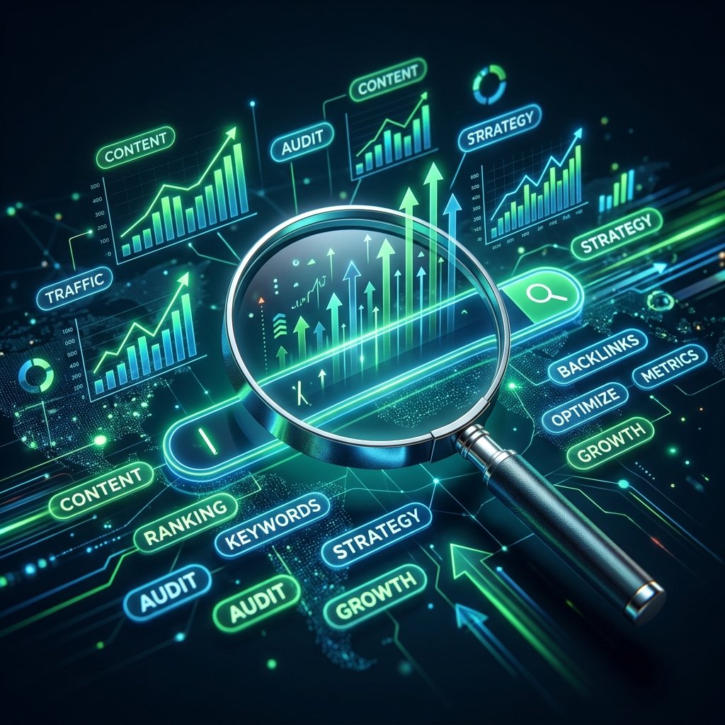 SEO optimization with keywords and ranking graphs